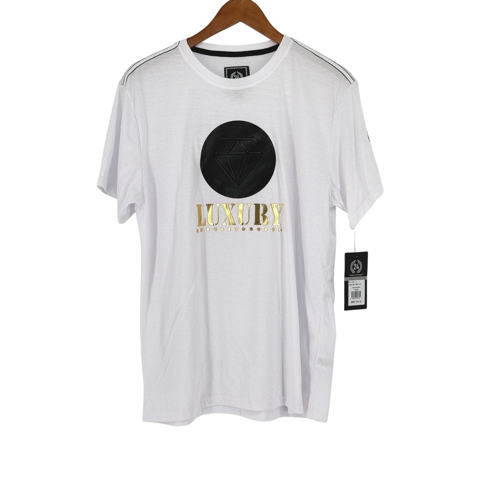 Bordo Cromato New Mens Luxury Diamond Graphic Tee White Gold Foil Shirt Large